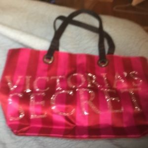 Red pink & gold stripe Victoria’s Secret tote